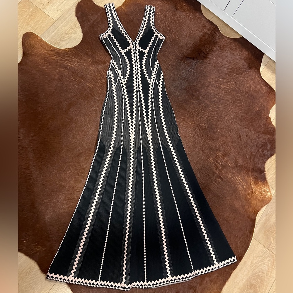 RARE Herve Leger Black and Powder Pink Maxi Dress, S